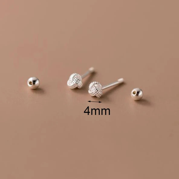 LUXE Real 925 Sterling Silver 4/6mm Wool Ball Screw Beads Stud Earrings for Women Party Classic Minimalist Fine Jewelry