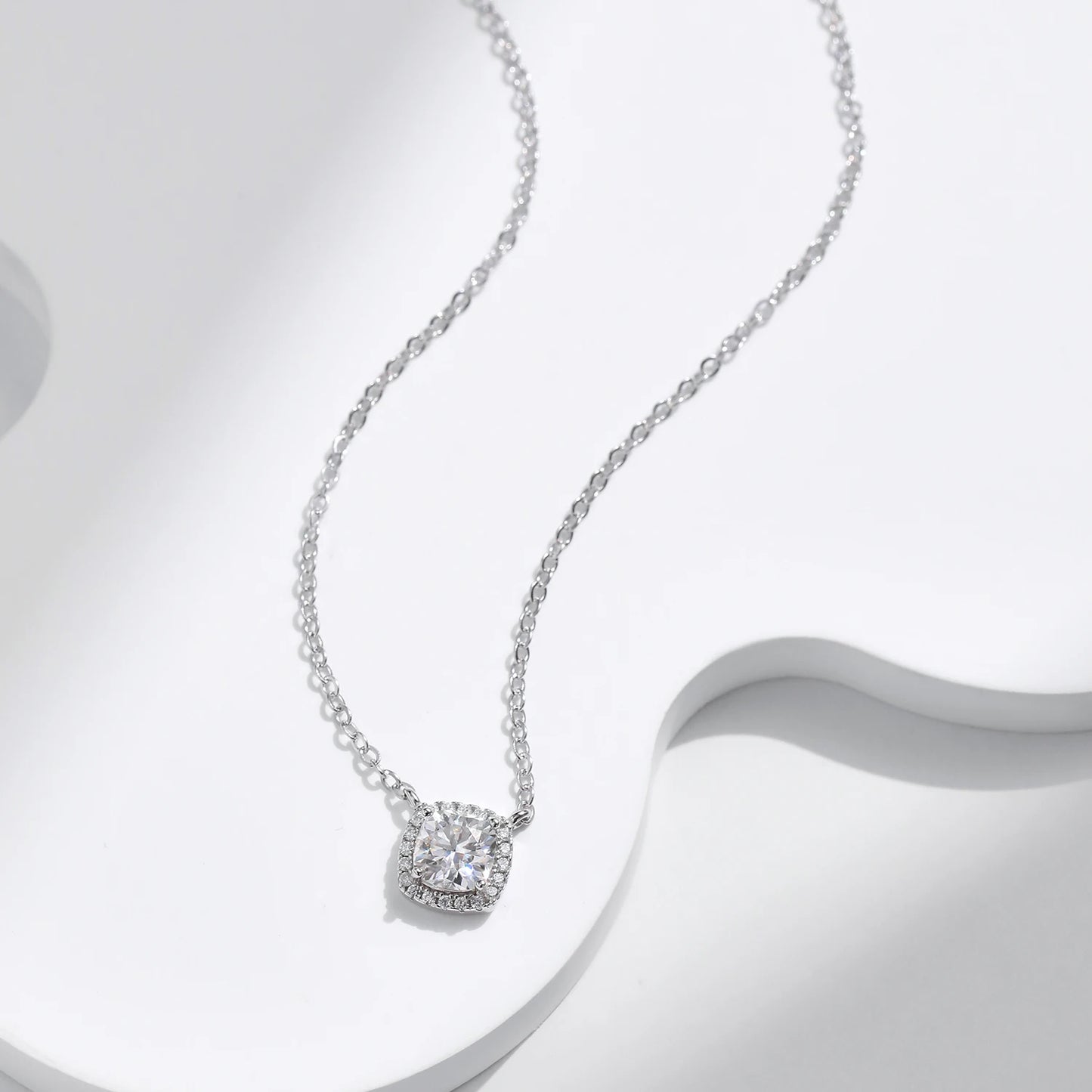 LUXE 1 Carat Square Cushion Cut Halo Moissanite Pendant Necklace For Women 925 Sterling Silver Dazzling Wedding Bridal Jewelry
