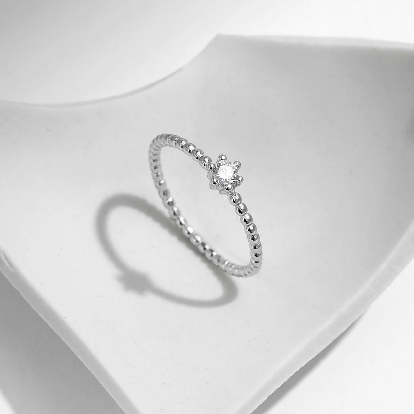 LUXE D Color Round Moissanite Lab Diamond Rings 925 Sterling Silver Simple Classic Beads Stackable Ring For Women Jewelry