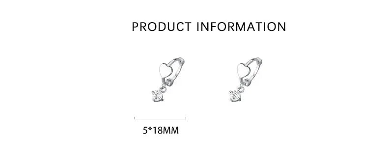 LUXE Real 925 Sterling Silver Zircon Pendant Heart 18K Gold Huggies Hoop Earrings For Women Classic Fine Jewelry Accessories