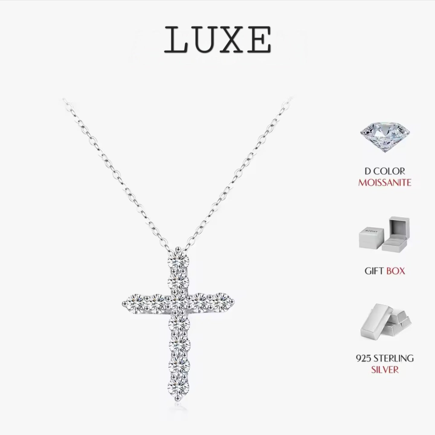 LUXE D Color Moissanite Necklace 925 Sterling Silver Exquisite Cross Link Chain Pendant Necklace For Women Fine Jewelry Gift