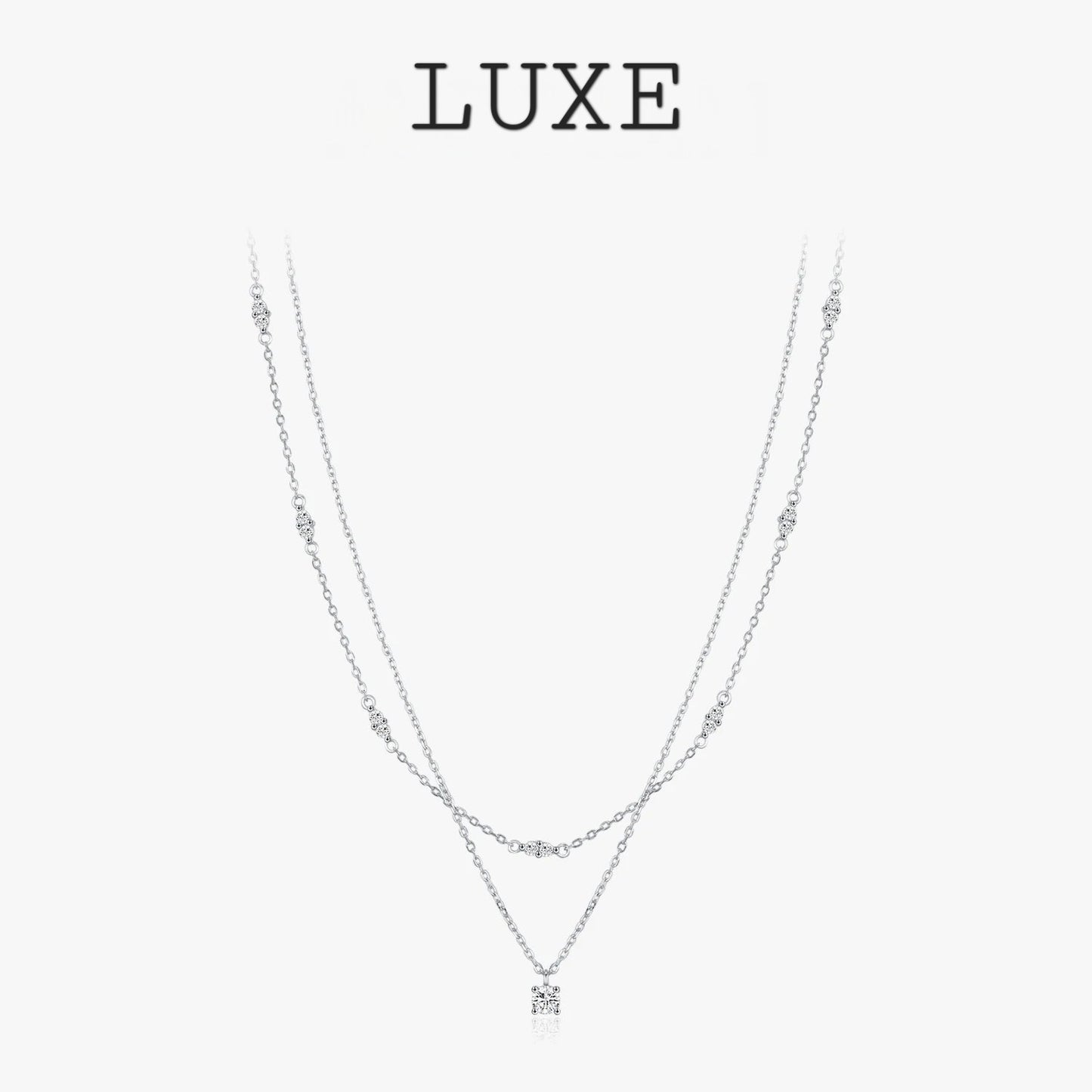 LUXE Moissanite D Color Double Layer Pendant Necklace 925 Sterling Silver Round Stylish Choker Necklace For Women Jewelry