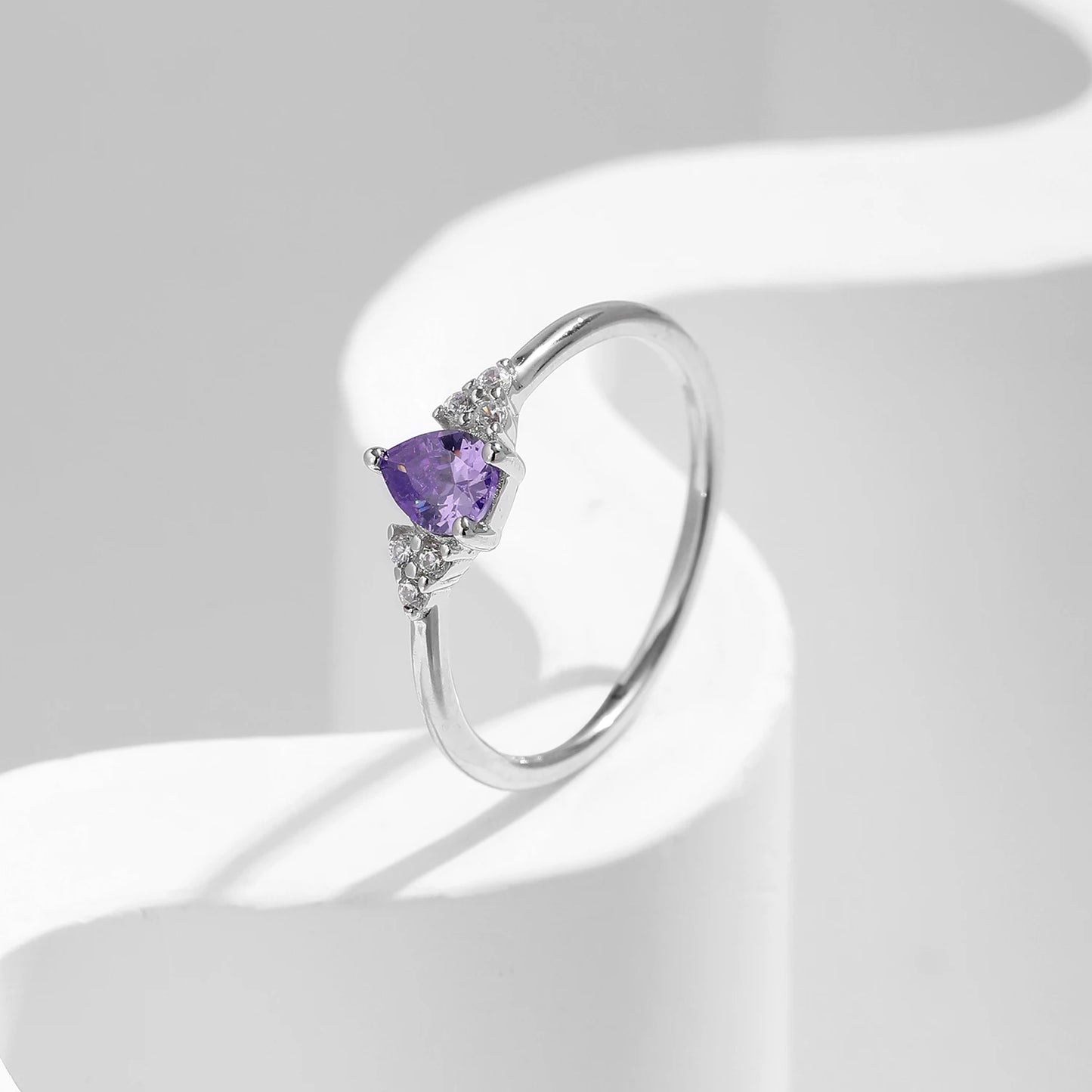 LUXE 925 Sterling Silver Water Drop Cocktail Ring Classic Prong Purple Cubic Zirconia Rings For Women Female Fine Jewelry