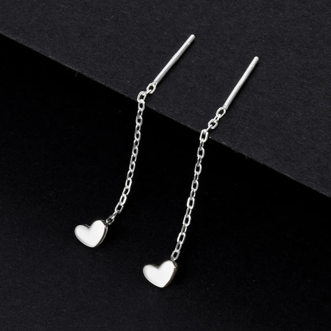 LUXE Real 925 Sterling Silver Moon Star Heart Square Clover Short Chain Tassel Stud Earrings For Women Classic Fine Jewelry
