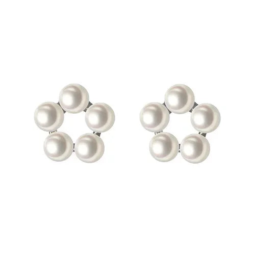 LUXE Real 925 Sterling Silver Hollow Pearls Flower Stud Earrings For Women Cute Fine Jewelry Minimalist Bijoux