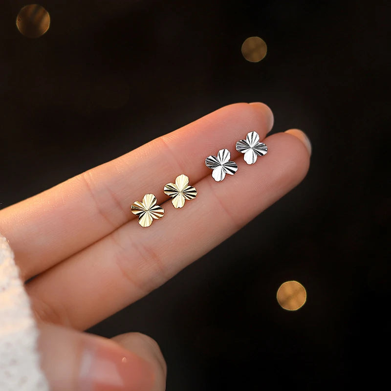 LUXE Real 999 Sterling Silver Flower Stud Earrings for Women Plant Fine Jewelry Light Luxury Ear Hole Minimalist Accessories