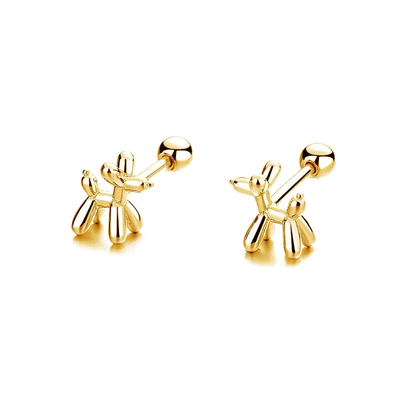 LUXE Real 925 Sterling Silver 18K Gold Dog Screw Bead Stud Earrings For Fashion Women Cute Animal Fine Jewelry Accessories