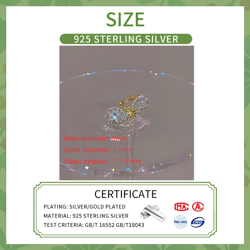 LUXE Real 925 Sterling Silver Zircon Water Drop Hoop Earrings for Fashion Women Geometric Fine Jewelry Minimalist Accessories