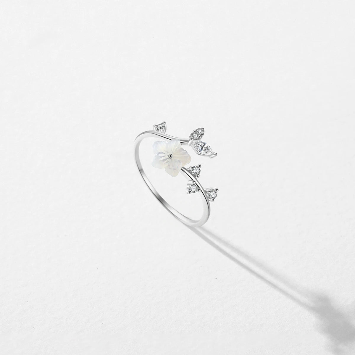 LUXE Exquisite Shell Pearl Thin Flower Ring Real 925 Sterling Silver Opening Size Stackable Finger Rings For Women Jewelry