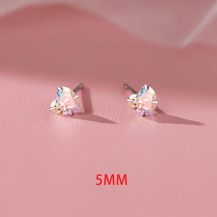 LUXE Real 925 Sterling Silver 3/4/5mm Fantastic Zircon Heart Stud Earrings for Women Cute Fine Jewelry Minimalist Accessories