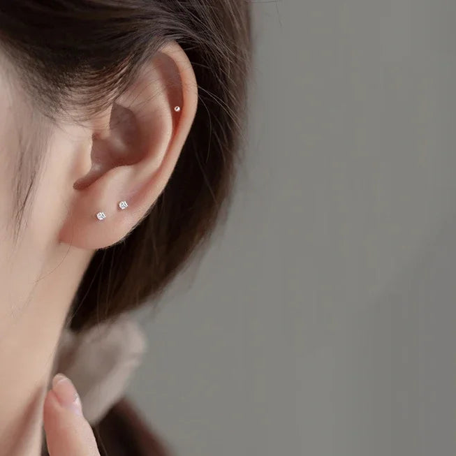 LUXE 5Pairs/Lot Real 925 Sterling Silver Single Zircon Ear Hole Bead Stud Earrings For Women Classic Minimalist Fine Jewelry