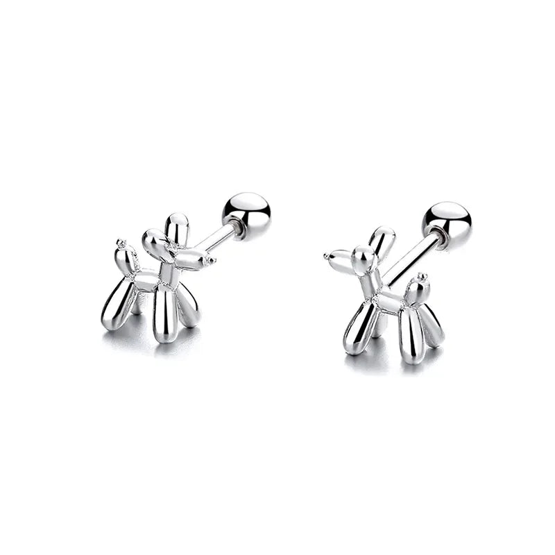 LUXE Real 925 Sterling Silver 18K Gold Dog Screw Bead Stud Earrings For Fashion Women Cute Animal Fine Jewelry Accessories