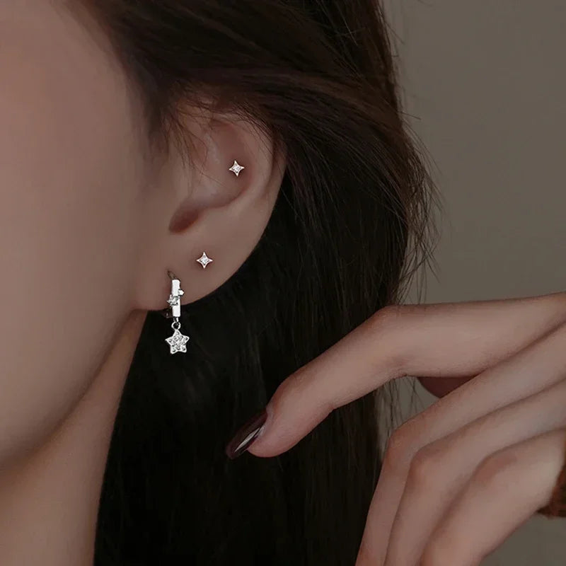 LUXE Real 925 Sterling Silver Zircon 4MM Star Tiny Stud Earrings for Women Fine Jewelry Minimalist Ear Hole Care Accessories