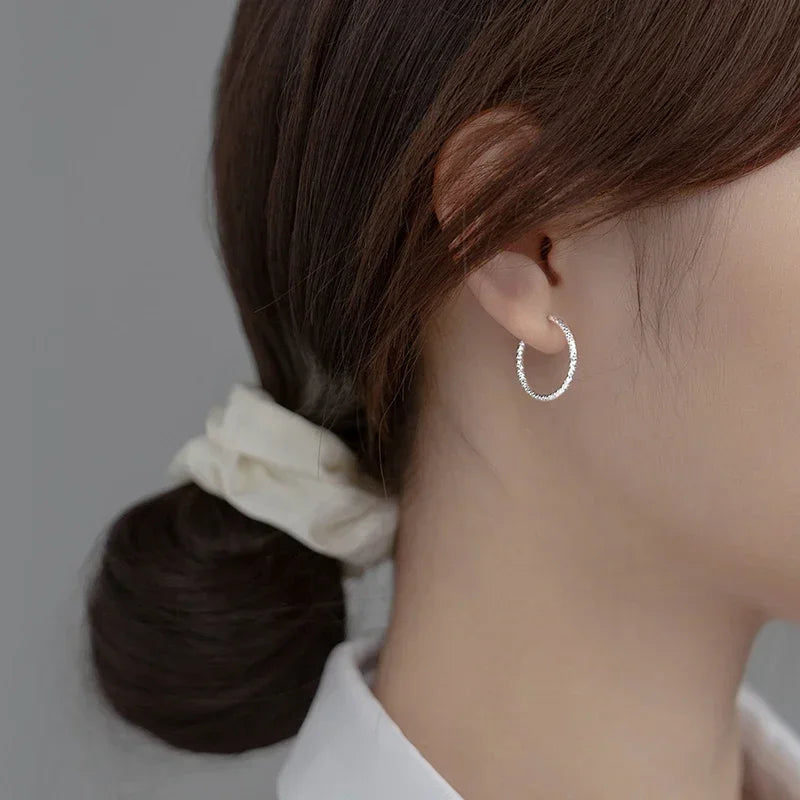 LUXE Real 925 Sterling Silver 14/20MM Sparkling Circle Hoop Earrings for Women Classic Fine Jewelry Minimalist Accessories