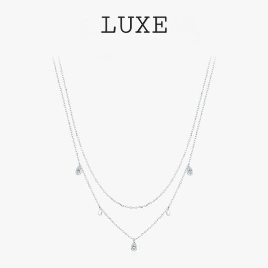 LUXE Pear Shape Moissanite Pendant Necklace 925 Sterling Silver Double Layer Necklaces For Women Luxury Wedding Jewelry