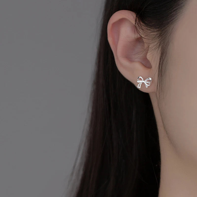 LUXE Real 925 Sterling Silver Hollow Bow Stud Earrings For Women Party Trendy Fine Jewelry Minimalist Accessories