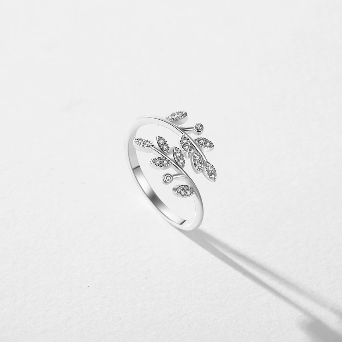 LUXE 925 Sterling Silver Lucky Tree Leaf Finger Adjustable Rings Sparkle CZ Opening Size 6-9 Ring For Women Fine Jewelry Gift