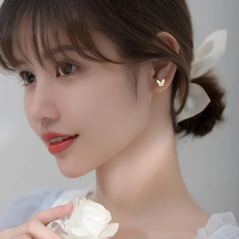LUXE Real 925 Sterling Silver Tiny Zircon Butterfly Stud Earrings For Fashion Women Cute Fine Jewelry 18k Gold Accessories