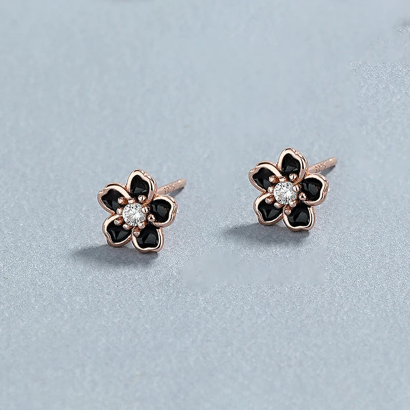LUXE Real 925 Sterling Silver Enamel Zircon Flower Plant Stud Earrings For Women Cute Fine Jewelry Minimalist Accessories