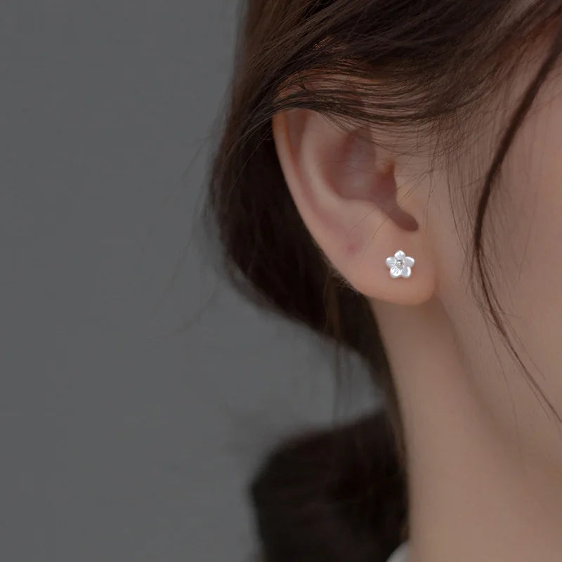 LUXE Real 925 Sterling Silver Shell Flower Plant Stud Earrings For Women Classic Fine Jewelry Minimalist Accessories
