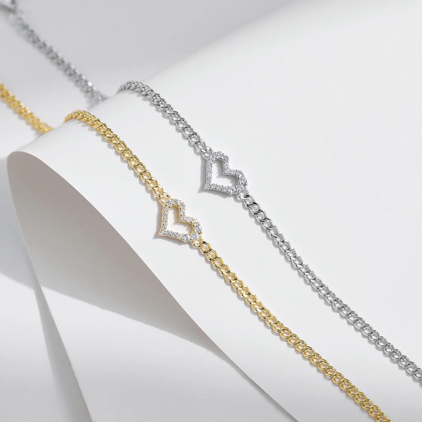 LUXE D Color Pave Setting Moissanite Bracelets 925 Sterling Silver Romantic Heart Gourmette Bracelet For Women Jewelry Gifts