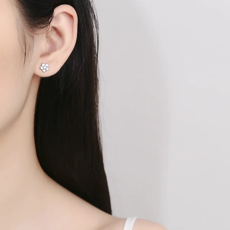 LUXE Real 925 Sterling Silver Enamel Zircon Flower Plant Stud Earrings For Women Cute Fine Jewelry Minimalist Accessories
