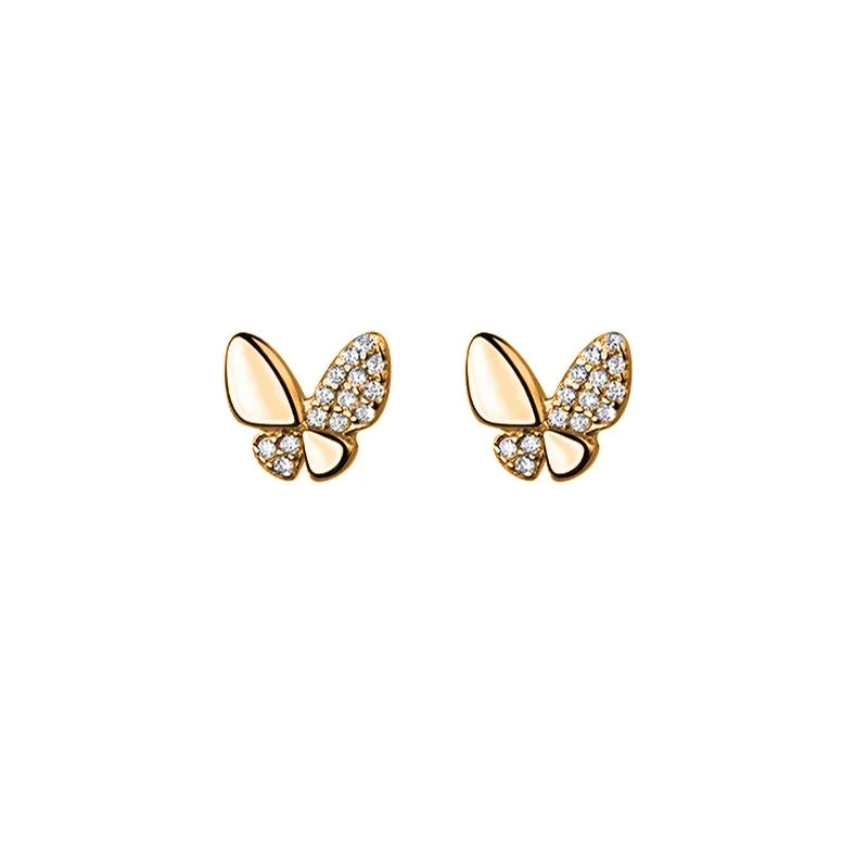 LUXE Real 925 Sterling Silver Tiny Zircon Butterfly Stud Earrings For Fashion Women Cute Fine Jewelry 18k Gold Accessories