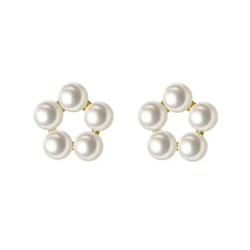 LUXE Real 925 Sterling Silver Hollow Pearls Flower Stud Earrings For Women Cute Fine Jewelry Minimalist Bijoux