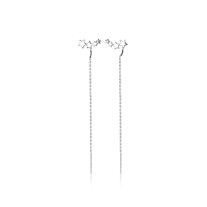 LUXE Real 925 Sterling Silver Zircon Star Tassel Drop Earrings For Fashion Women Party Fine Jewelry OL Accessories Gift