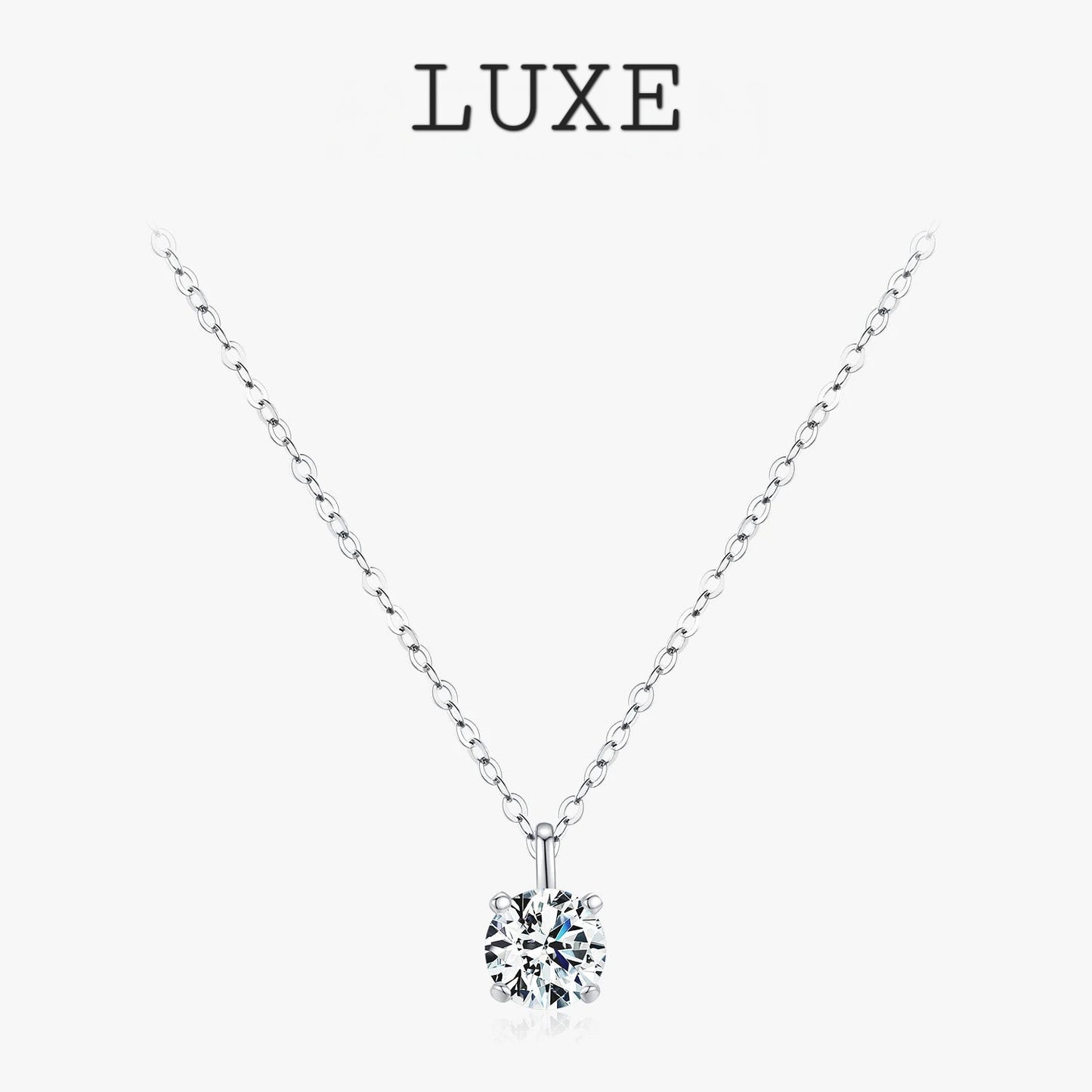 LUXE 1CT Prong Setting Moissanite Necklace D color VVS1 Lab Diamond Pendant For Women 925 Sterling Silver Wedding Jewelry