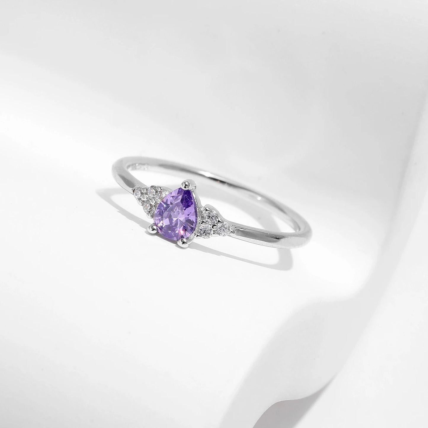 LUXE 925 Sterling Silver Water Drop Cocktail Ring Classic Prong Purple Cubic Zirconia Rings For Women Female Fine Jewelry