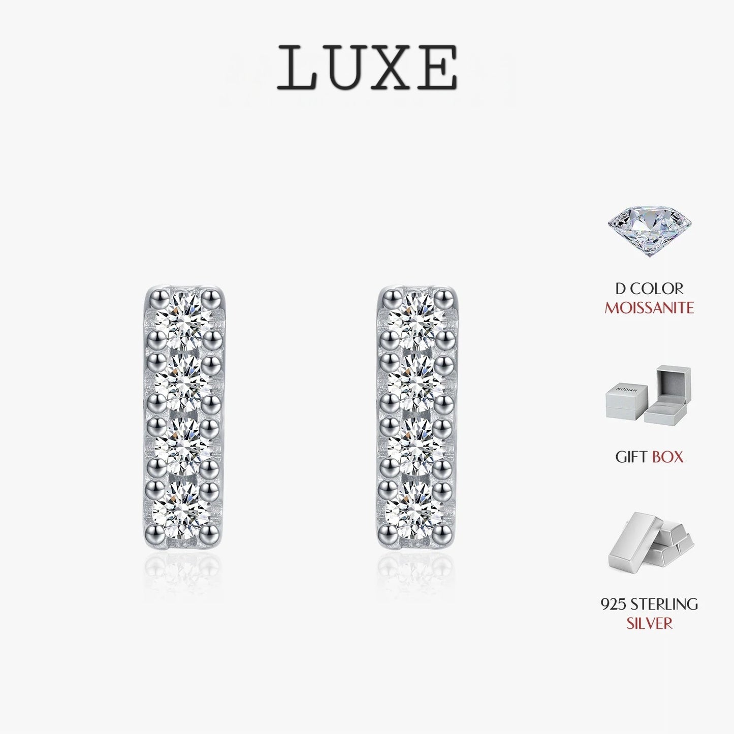 LUXE D Color Moissanite Minimalism Stud Earrings 925 Sterling Silver Stackable Fashion Earrings For Women Vacation Jewelry