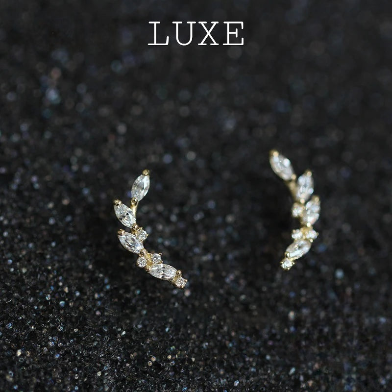 LUXE Real 925 Sterling Silver Ziron Leaves Stud 14K Gold Earrings For Women Hiphop Fine Jewelry Accessories Drop shipping