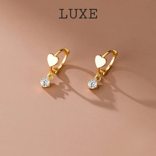 LUXE Real 925 Sterling Silver Zircon Pendant Heart 18K Gold Huggies Hoop Earrings For Women Classic Fine Jewelry Accessories