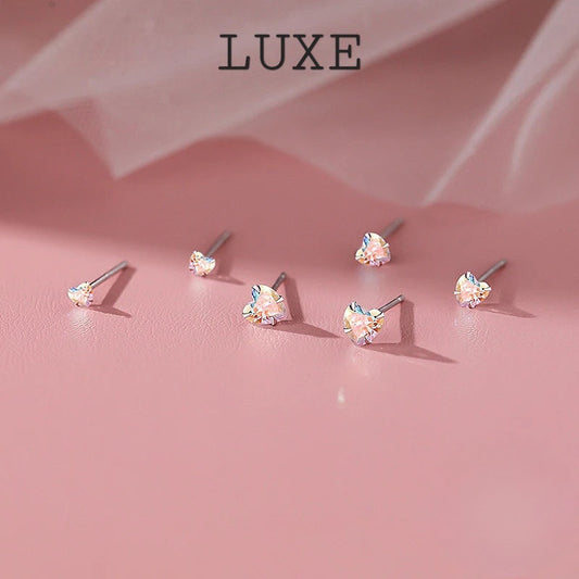 LUXE Real 925 Sterling Silver 3/4/5mm Fantastic Zircon Heart Stud Earrings for Women Cute Fine Jewelry Minimalist Accessories