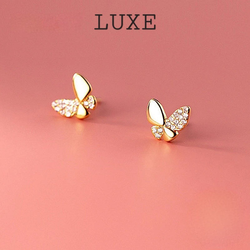 LUXE Real 925 Sterling Silver Tiny Zircon Butterfly Stud Earrings For Fashion Women Cute Fine Jewelry 18k Gold Accessories