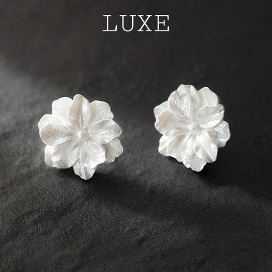 LUXE Real 925 Sterling Silver White Flower Stud Earrings For Fashion Women Cute Fine Jewelry Minimalist Bijoux