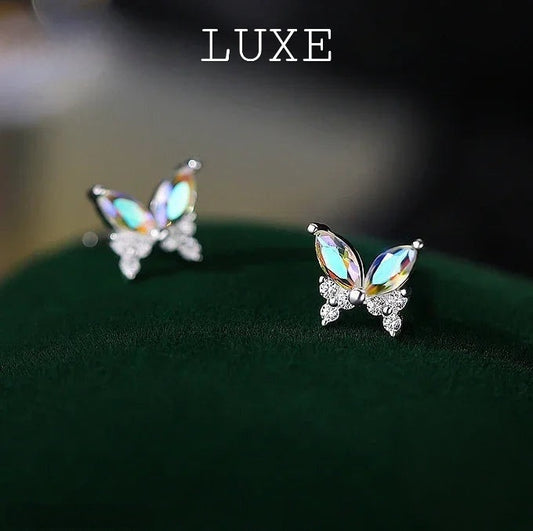 LUXE Real 925 Sterling Silver Zircon Butterfly Stud Earrings For Fashion Women Classic Fine Jewelry Minimalist Insect Bijoux