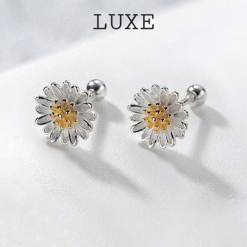 LUXE Real 925 Sterling Silver 6/8mm Flower Stud Earrings for Women Classic Fine Jewelry Piercing Screw Ball Accessories