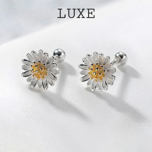 LUXE Real 925 Sterling Silver 6/8mm Flower Stud Earrings for Women Classic Fine Jewelry Piercing Screw Ball Accessories