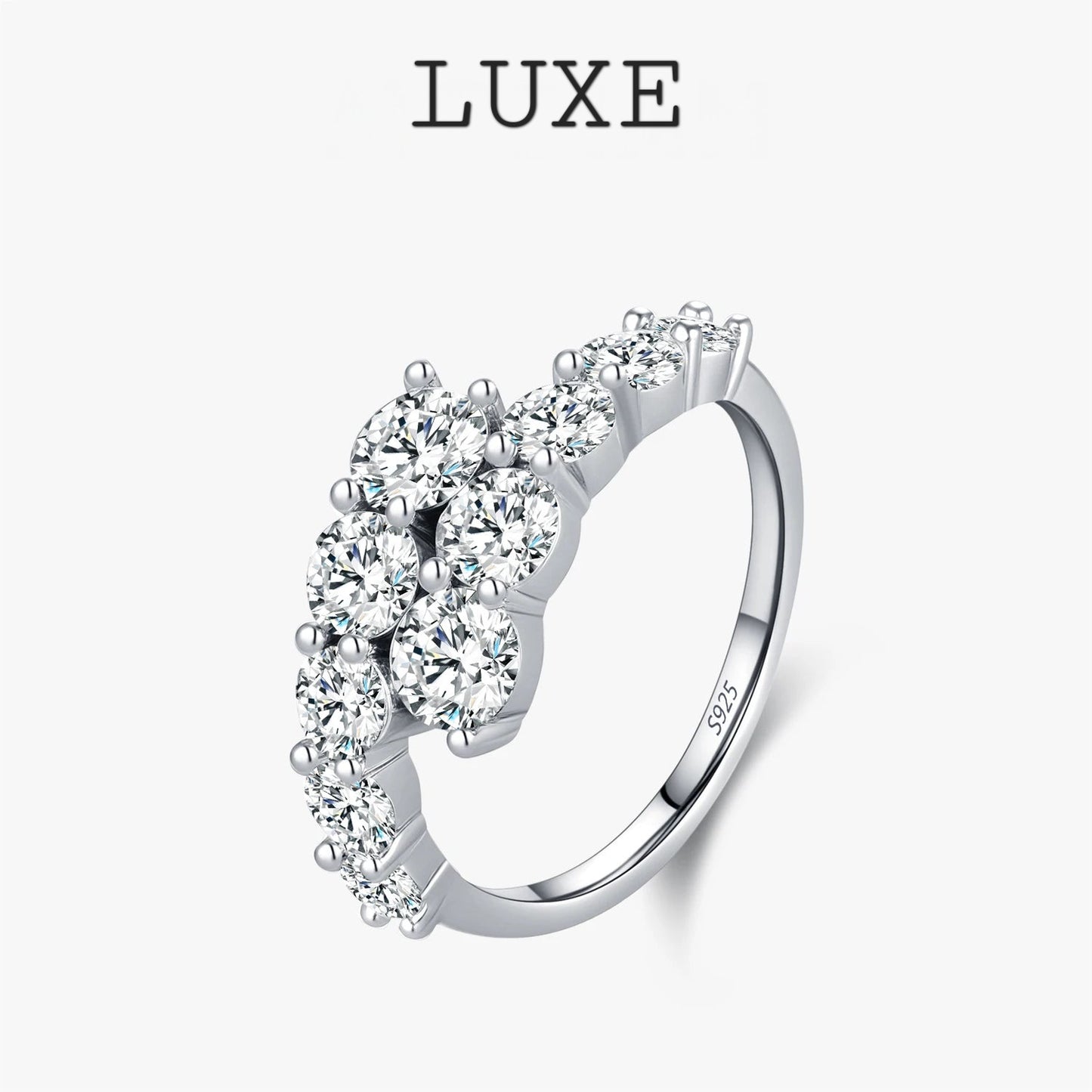 LUXE 925 Sterling Silver Classic Luxury Round CZ Eternity Band Rings For Women Wedding Engagement Statement Jewelry Gift