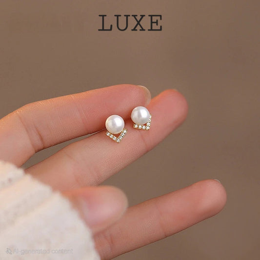 LUXE Real 925 Sterling Silver Zircon CZ Pearl Stud Earrings for Women Retro Romantic Luxury Minimalist Geometric Fine Jewelry