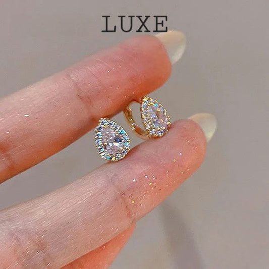 LUXE Real 925 Sterling Silver Zircon Water Drop Hoop Earrings for Fashion Women Geometric Fine Jewelry Minimalist Accessories