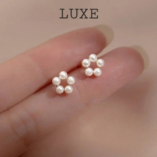 LUXE Real 925 Sterling Silver Hollow Pearls Flower Stud Earrings For Women Cute Fine Jewelry Minimalist Bijoux