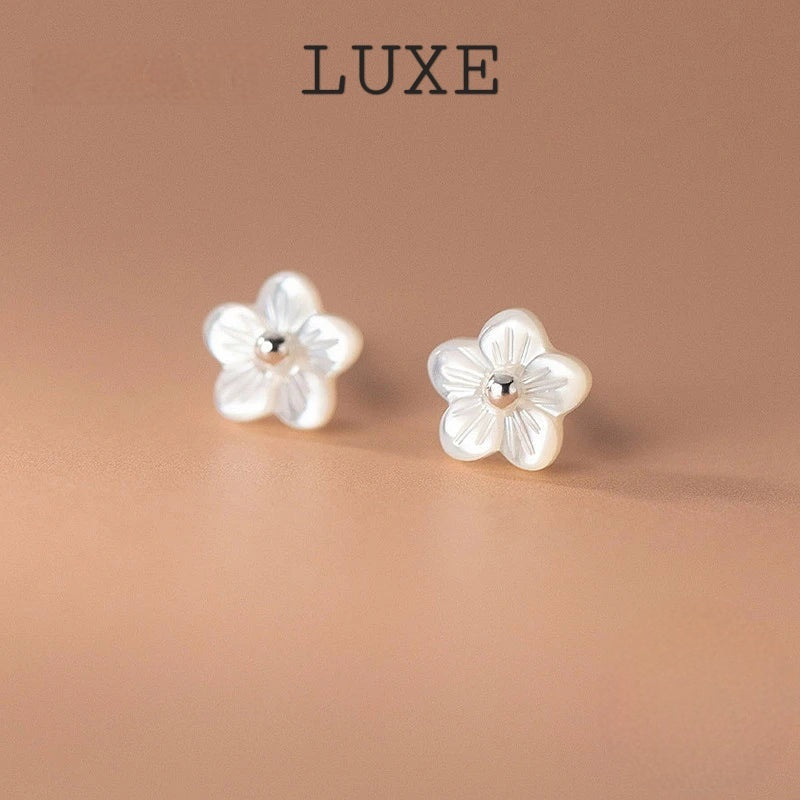 LUXE Real 925 Sterling Silver Shell Flower Plant Stud Earrings For Women Classic Fine Jewelry Minimalist Accessories
