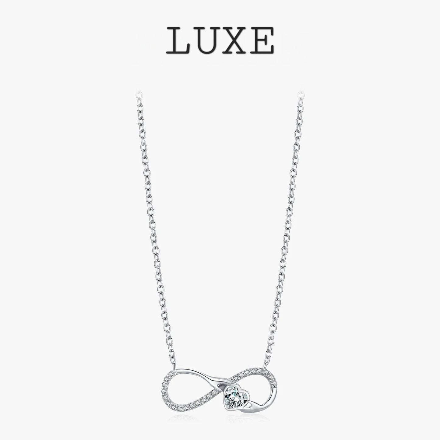 LUXE 925 Sterling Silver Infinite Love Necklace Romantic Embrace Heart Pendant Link Chain For Women Anniversary Jewelry Gifts