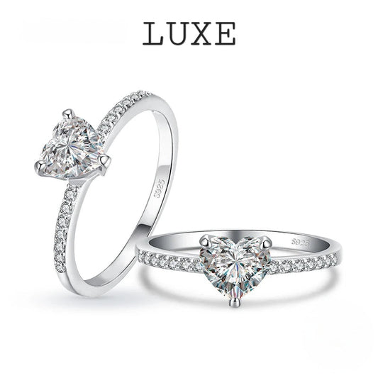 LUXE Sparkling 925 Sterling Silver Heart 1CT Clear CZ Finger Rings For Women Classic Luxury Wedding Accessories Jewelry GIFT