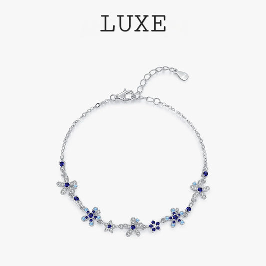 LUXE 925 Sterling Silver Luxury Flowers Pave Setting CZ Brilliant Bracelets Fashion Daily Link Chain For Women Jewelry Gift