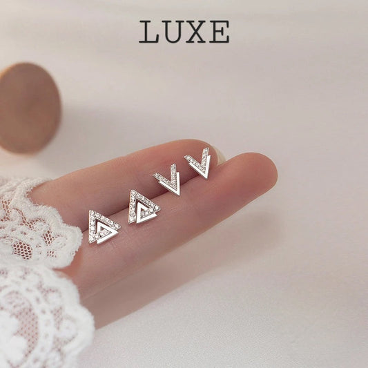 LUXE Real 925 Sterling Silver Zircon Letter Triangle Stud Earrings For Women Minimalist Fine Jewelry Accessories