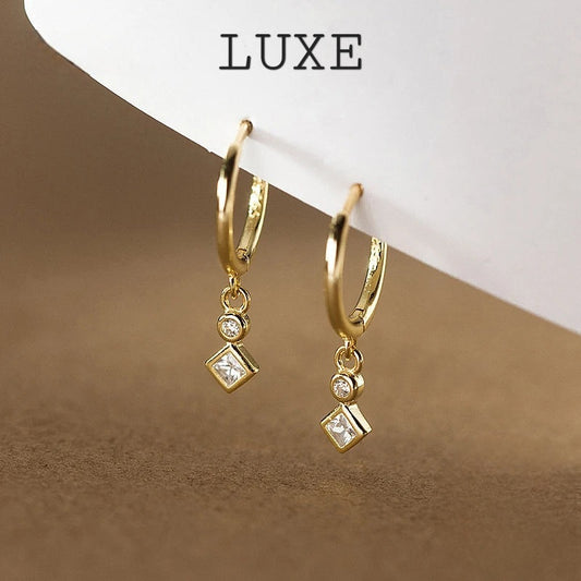 LUXE Real 925 Sterling Silver Zircon Hoop Earrings For Fashion Women Punk Fine Jewelry 18k Gold Accessories